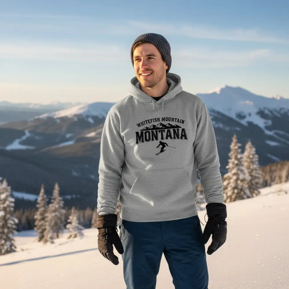 Whitefish Mountain Montana Skier Hooded Sweatshirt