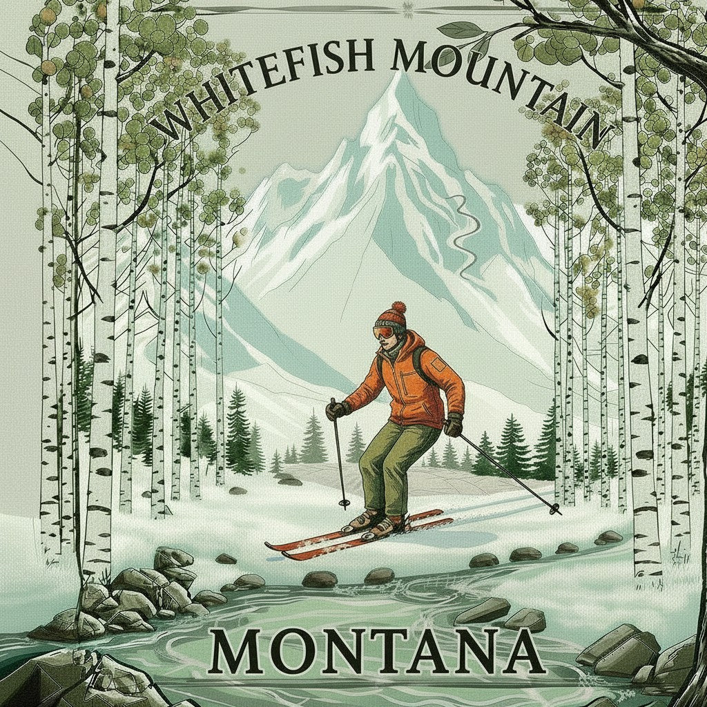 Whitefish Mountain Montana Ski Inspired Magnet