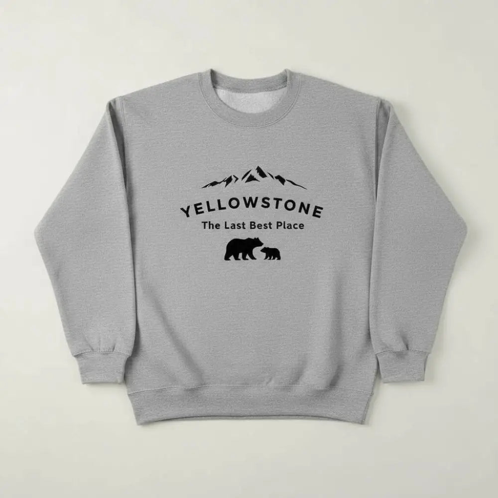 Yellowstone The Last Best Place Mama Bear and Cub with Mountains Sweatshirt