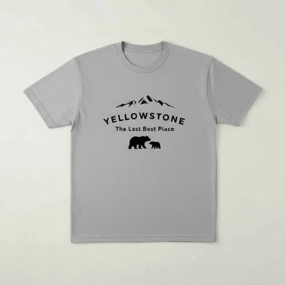 Yellowstone The Last Best Place Mama Bear and Cub with Mountains T-Shirt