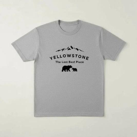 Yellowstone The Last Best Place Mama Bear and Cub with Mountains T-Shirt